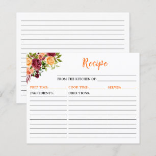 Herbst Burgundy Orange Blumenrezeptkarte