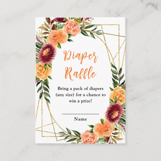 Herbst Burgundy Orange Floral Baby Diaper Raffel Begleitkarte (Vorderseite)