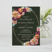 Herbst-Burgundy Rote Orange Blush Bloral Hochzeit Einladung (Stehend Vorderseite)