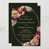 Herbst-Burgundy Rote Orange Blush Bloral Hochzeit Einladung (Vorne/Hinten)