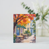 Herbst-Café-Aquarell-Herbstdächer-Karte (Stehend Vorderseite)