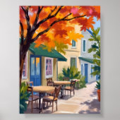 Herbst-Café-Aquarell Herbstlaub Kunst Poster (Vorne)