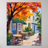 Herbst-Café-Aquarell Herbstlaub Kunst Poster (Vorne)