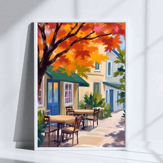 Herbst-Café-Aquarell Herbstlaub Kunst Poster