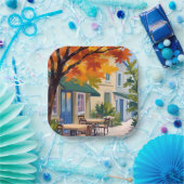 Herbst-Café-Aquarell Herbstlaub Pappteller (Party)