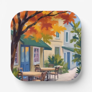 Herbst-Café-Aquarell Herbstlaub Pappteller