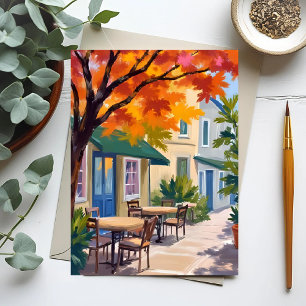 Herbst-Café-Aquarell Herbstlaub Postkarte