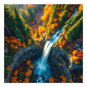 Herbst-Canyon-Wasserfall – Lebendige Herbstlandsch Fotodruck