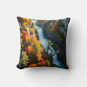 Herbst-Canyon-Wasserfall – Lebendige Herbstlandsch Kissen