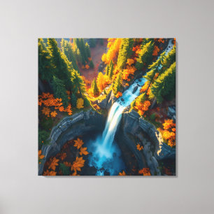 Herbst-Canyon-Wasserfall – Lebendige Herbstlandsch Leinwanddruck