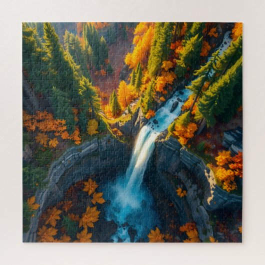 Herbst-Canyon-Wasserfall – Lebendige Herbstwaldlan Puzzle (Vertikal)