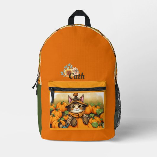 Herbst Cat Herbst Theme Bedruckter Rucksack (Vorderseite)