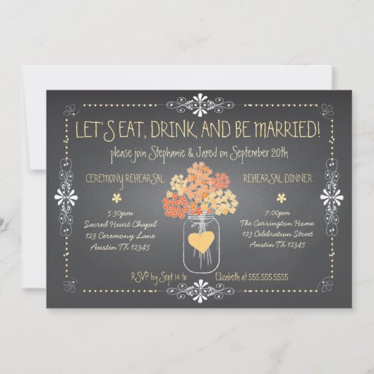 Herbst Chalkboard Hochzeit Probe Mason Jar Einladung (Vorderseite)