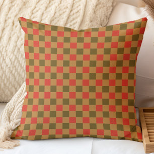 Herbst-Checkermuster Braun Rot Gold Gelb Kissen