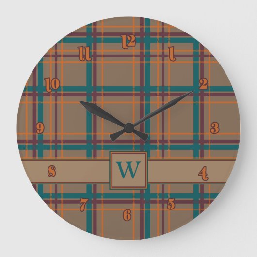 Herbst Chic Kariert Clock Große Wanduhr (Vorderseite)