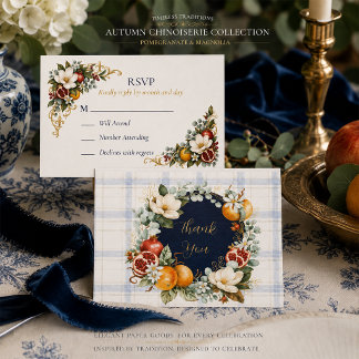 Herbst-Chinoiserie, Granatapfel & Magnolie RSVP Karte