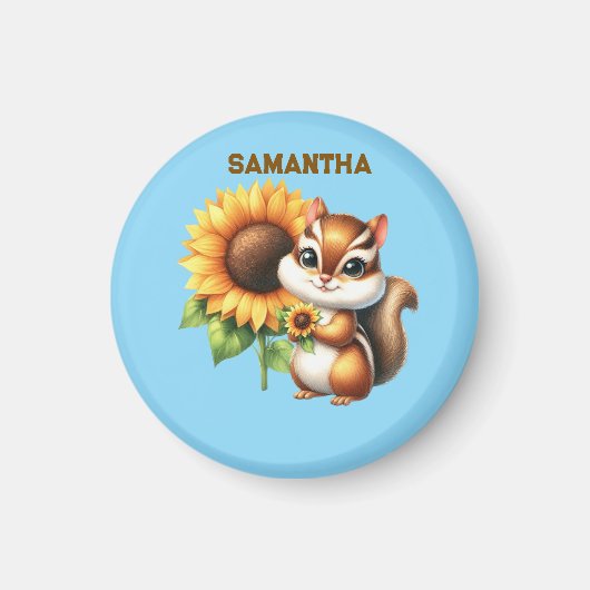 Herbst-Chipmunk mit Sonnenblume | Süßes Tier Magnet (Vorne)