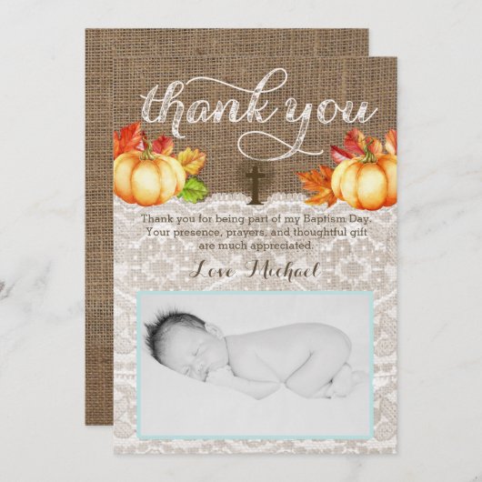 Herbst Christening Vielen Dank Karten für Junge, P (Vorne/Hinten)