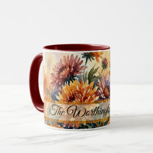 Herbst-Chrysantheme und Ahornblatt-Aquarell-Sträuß Tasse
