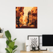 Herbst City Street Rustikale Orange Red Yellow Bro Poster (Heimbüro)