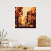 Herbst City Street Rustikale Orange Red Yellow Bro Poster (Küche)