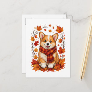 Herbst Corgi Hund Kuschelig Feiertagspostkarte