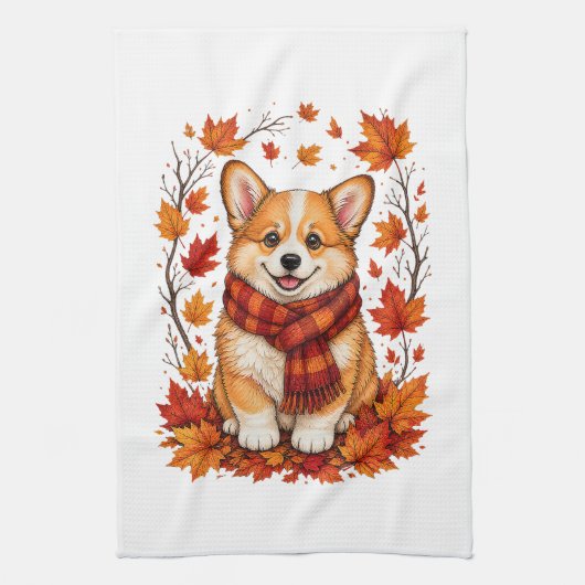 Herbst Corgi Hund Kuschelig Geschirrtuch (Vertikal)