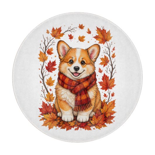 Herbst Corgi Hund Kuschelig Schneidebrett (Vorderseite)