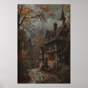 Herbst Cottage Kunst Druck, Rustikale Herbst Wandk Poster