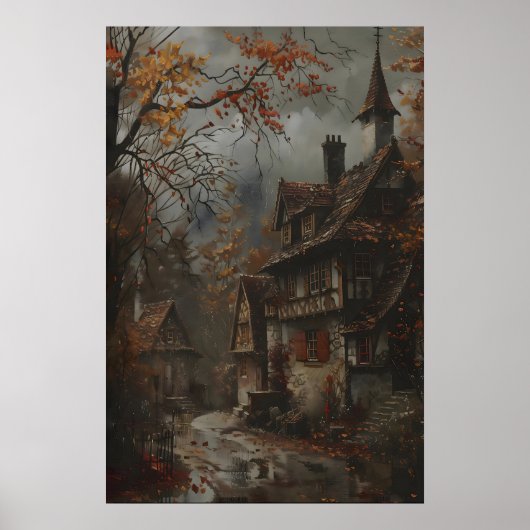 Herbst-Cottage-Kunstprint, rustikale Herbst-Wandku Poster (Vorne)