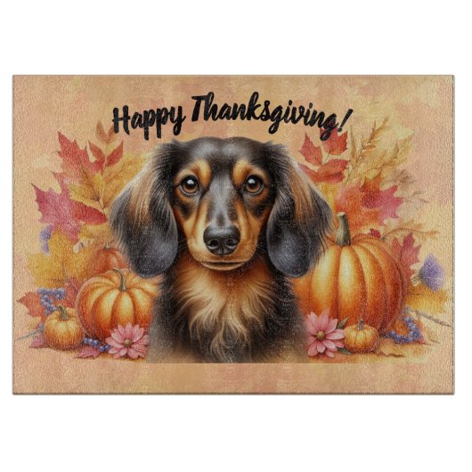 Herbst Dackel Freude: Herbst Erntedank Schneidebrett (Vorderseite)