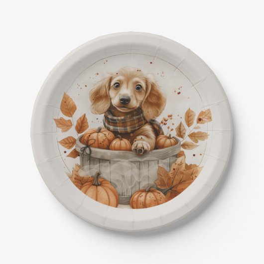 Herbst Dackel Hunde Pumpkin Pappteller (Vorderseite)