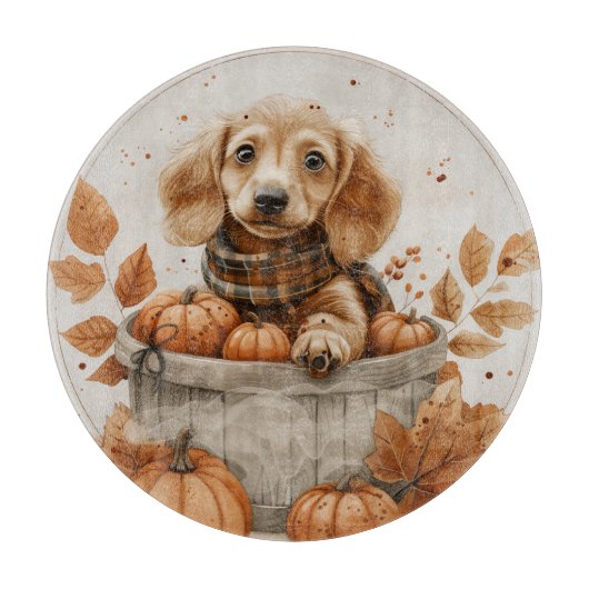 Herbst Dackel Hunde Pumpkin Schneidebrett (Vorderseite)