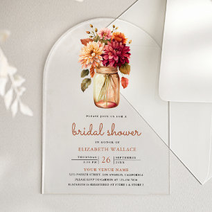 Herbst-Dahlie-Blumen-Mason-Glas-Braut-Shower Acryleinladungen