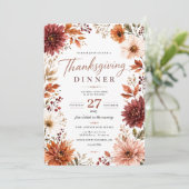 Herbst-Dahlie Thanksgiving-Dinner Einladung (Stehend Vorderseite)