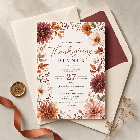 Herbst-Dahlie Thanksgiving-Dinner Einladung