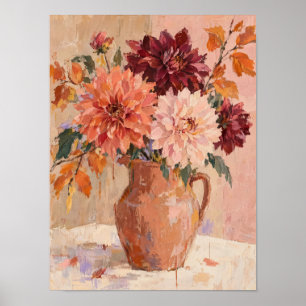 Herbst-Dahlien in Terrakotta-Vase – Florale Wandku Poster