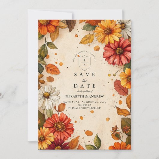 Herbst Daisy Floral Wedding Save The Date (Vorderseite)