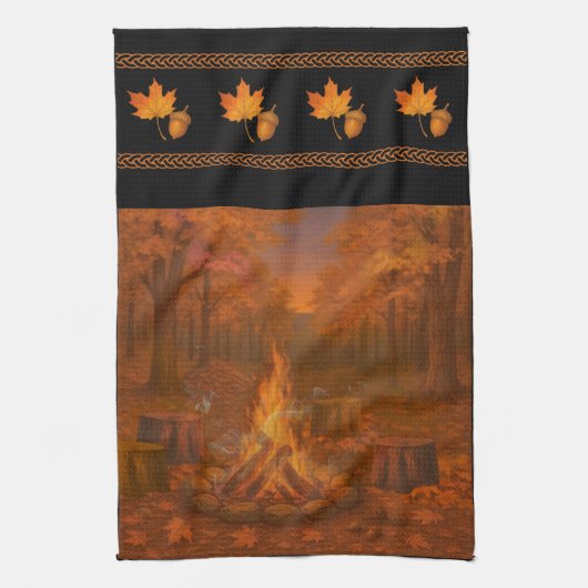 Herbst-Dämmerung-Lagerfeuer-Küchentücher mit breit Geschirrtuch (Vertikal)