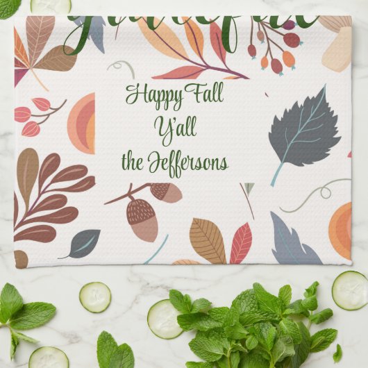 Herbst "dankbar" glücklich Fall Y'all Geschirrtuch (Gefaltet)