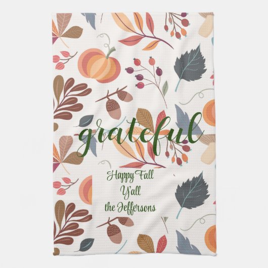 Herbst "dankbar" glücklich Fall Y'all Geschirrtuch (Vertikal)