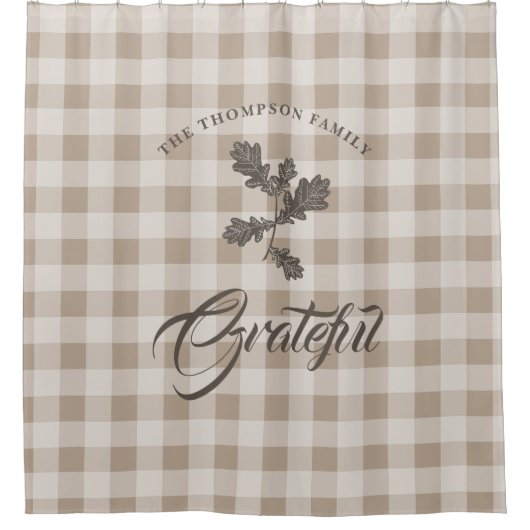 Herbst Dankbarkeit Foliage Taupe Kariert Duschvorhang (Vorderseite)
