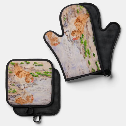 Herbst das Huhn Ofenhandschuh & Topflappen-Set (Vorderseite/Rückseite)