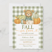 Herbst der Liebe Bear Pumpkin Baby Dusche Gingham Einladung (Vorderseite)