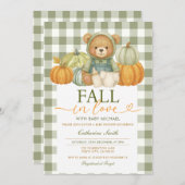 Herbst der Liebe Bear Pumpkin Baby Dusche Gingham Einladung (Vorne/Hinten)