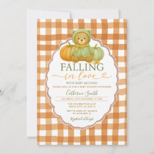 Herbst der Liebe Bear Pumpkin Baby Dusche Gingham Einladung