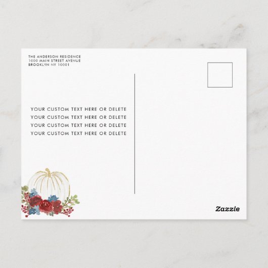 Herbst der Liebe Burgundy Floral Pumpkin Brautpart Postkarte (Rückseite)