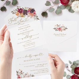 Herbst der Liebe Burgundy Pumpkin-Hochzeit All In One Einladung