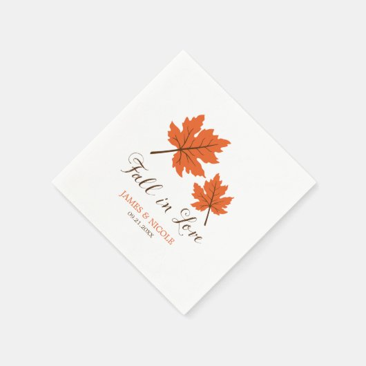 Herbst der Liebe Orange Brown Blätter Hochzeit Serviette (Ecke)