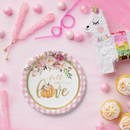 Herbst der Liebe Plate - Rosa Gingham Pappteller (Party)